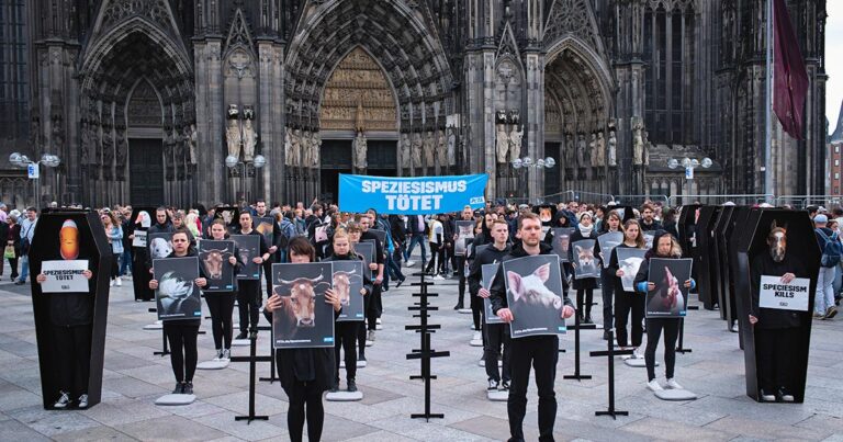 PETA DEMO KOELN SPEZIESISMUS TOETET MILLIARDENFACHE ERMORDUNG VON TIEREN BRILON TOTALLOKAL